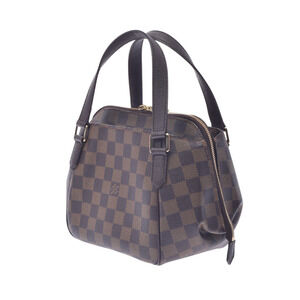 Louis Vuitton Leather Handbag Brown Canvas Belem Damier
